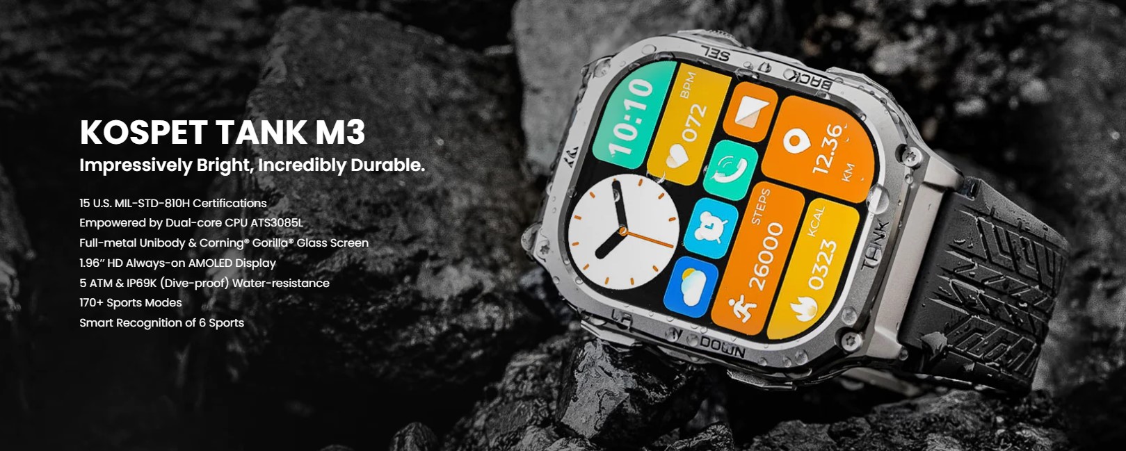 KOSPET TANK M3 1.96-Inch AMOLED Calling Smartwatch